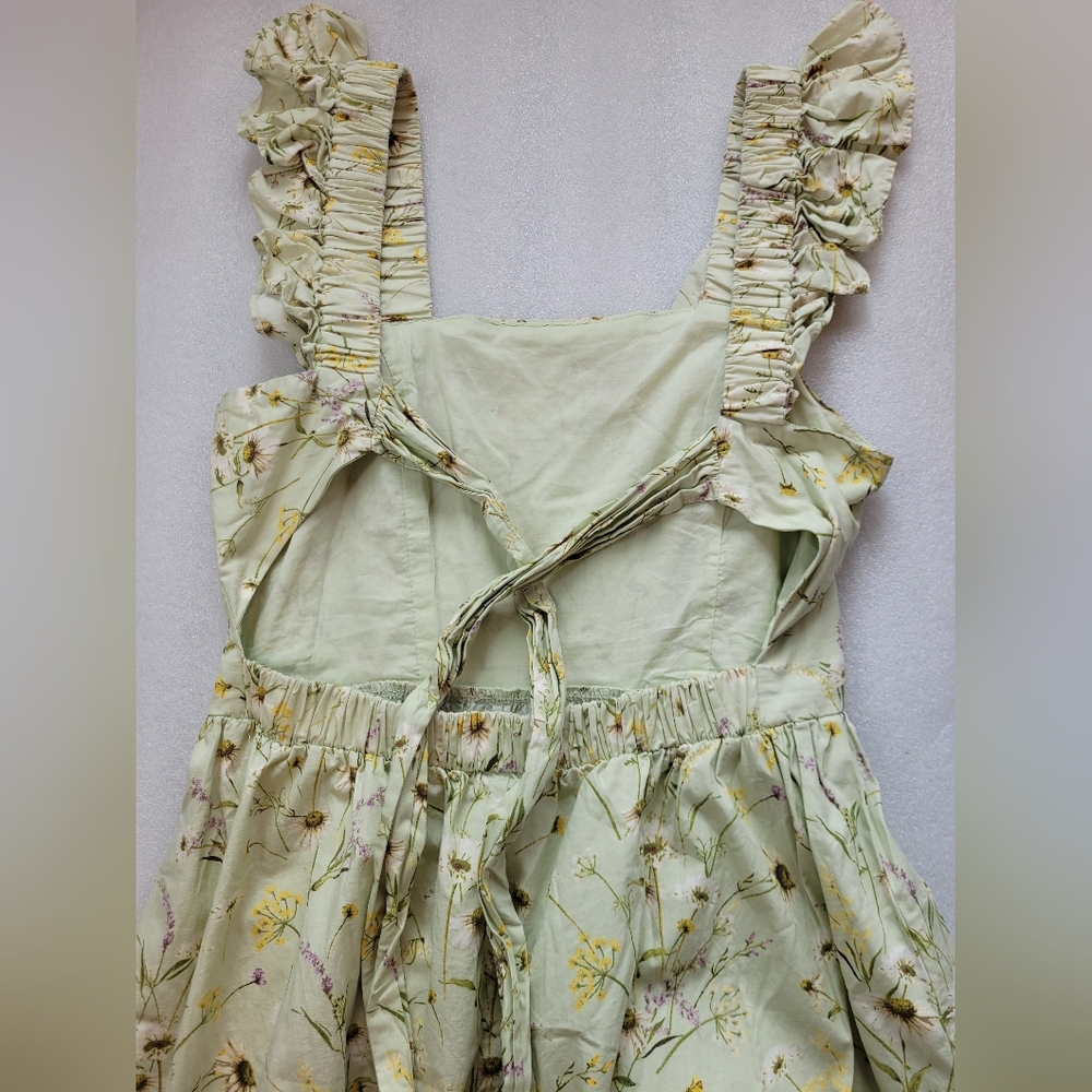 H&M Meadow Wildflowers Cottagecore Floral Dress Blogger Favorite Light Green S - Picture 10 of 16